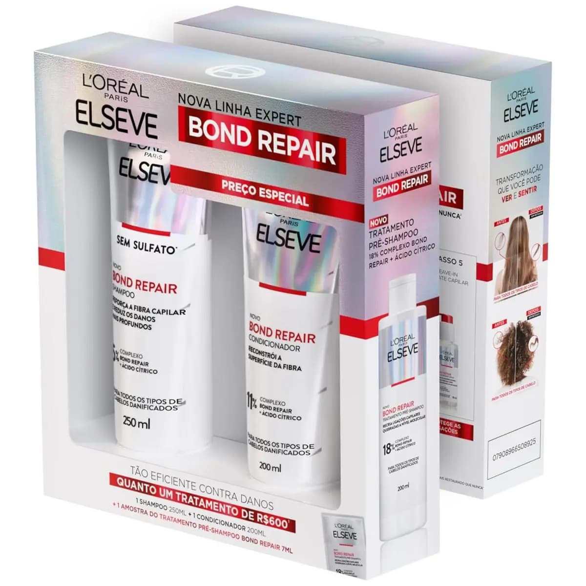 L'Oréal Paris Elseve Bond Repair Kit Reparação Molecular com Ácido Cítrico para Cabelos Danificados, Reconstrói Ligações e Devolve Força (Shampoo + Condicionador + Sachê Pré-Shampoo)