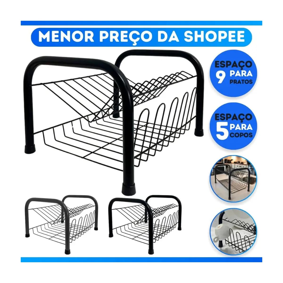 Escorredor De Louças Versátil Duplo Compacto Secador Copos 9 Pratos 2 Andares