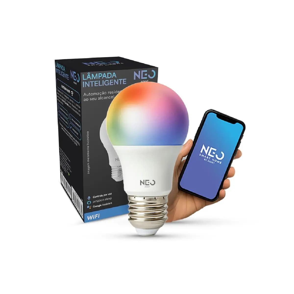 Kit Lâmpada Smart LED RGB WiFi Alexa Google E27 10W Avant Neo Bivolt 1 a 5