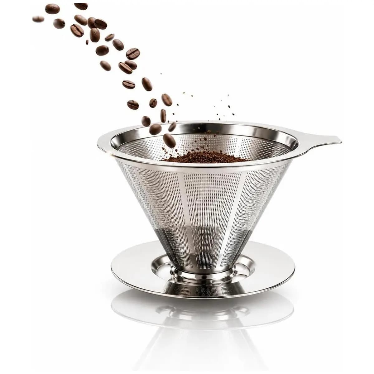 Filtro De Café Reutilizável 101 Coador Em Aço Inox Malha Fina Com Suporte