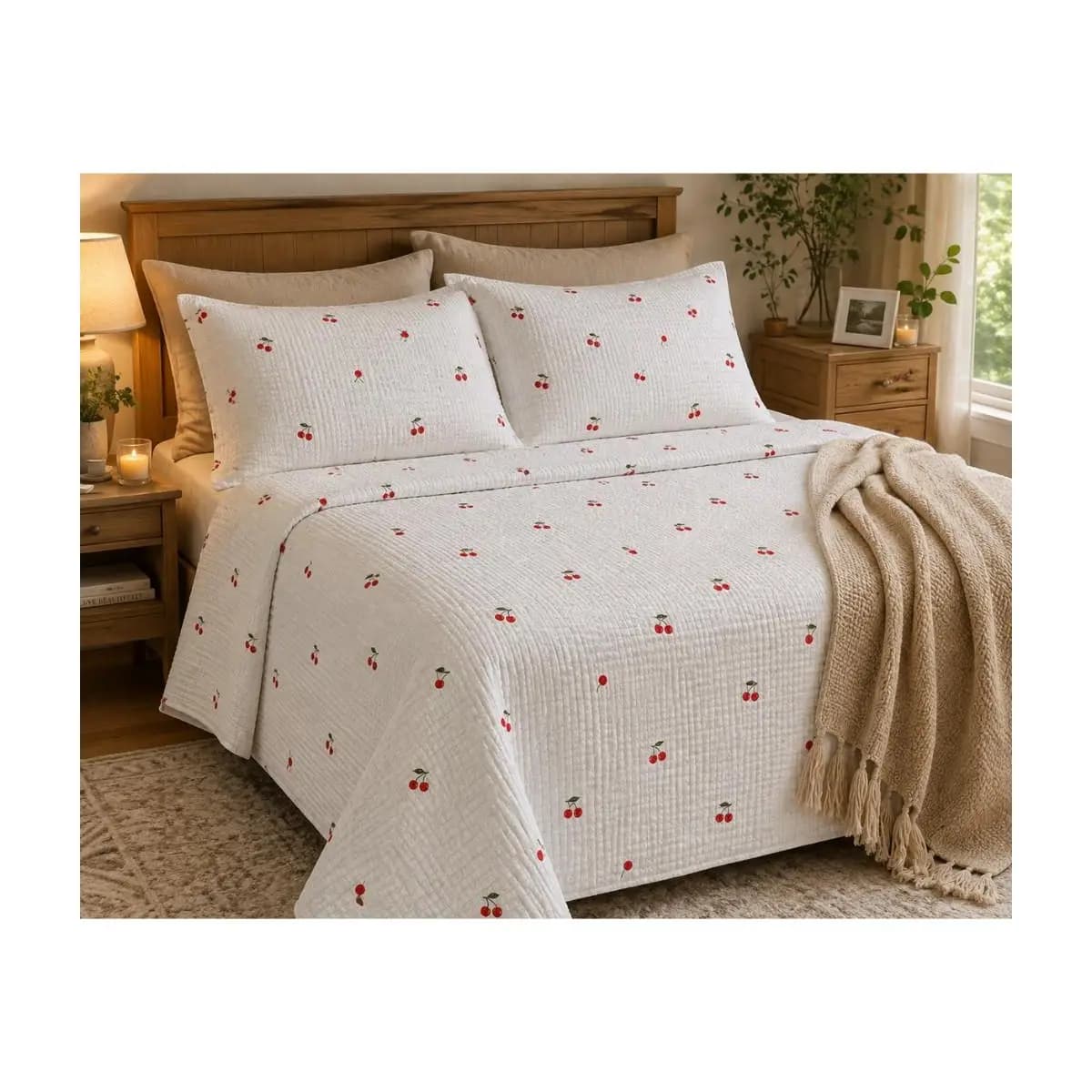 Kit Colcha Piquê 3 Peças Estampado com 2 Fronhas Cobre Leito Leve Confortável para Cama