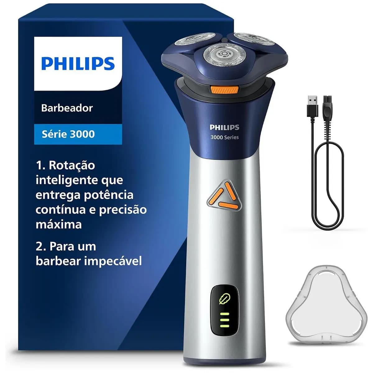 Philips Barbeador Elétrico Shaver Série 3000 Cabeças flexíveis 6D | Barbear prático para manter o visual em dia | Lâminas PowerCut | Uso Seco ou Molhado | S3881/00