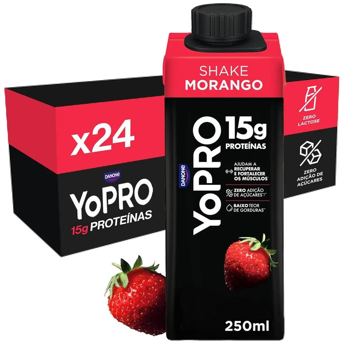 Pack YoPRO Bebida Láctea UHT Morango 15g de Proteínas 250ml -24 Unidades