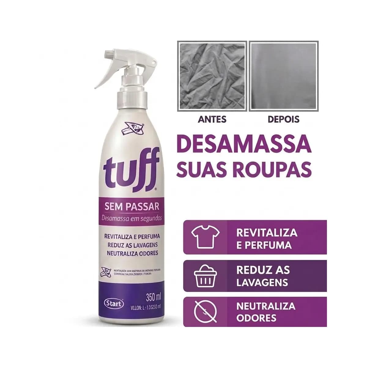 Tuff Sem Passar 60ml e 350ml - Desamassa e Neutraliza Odores