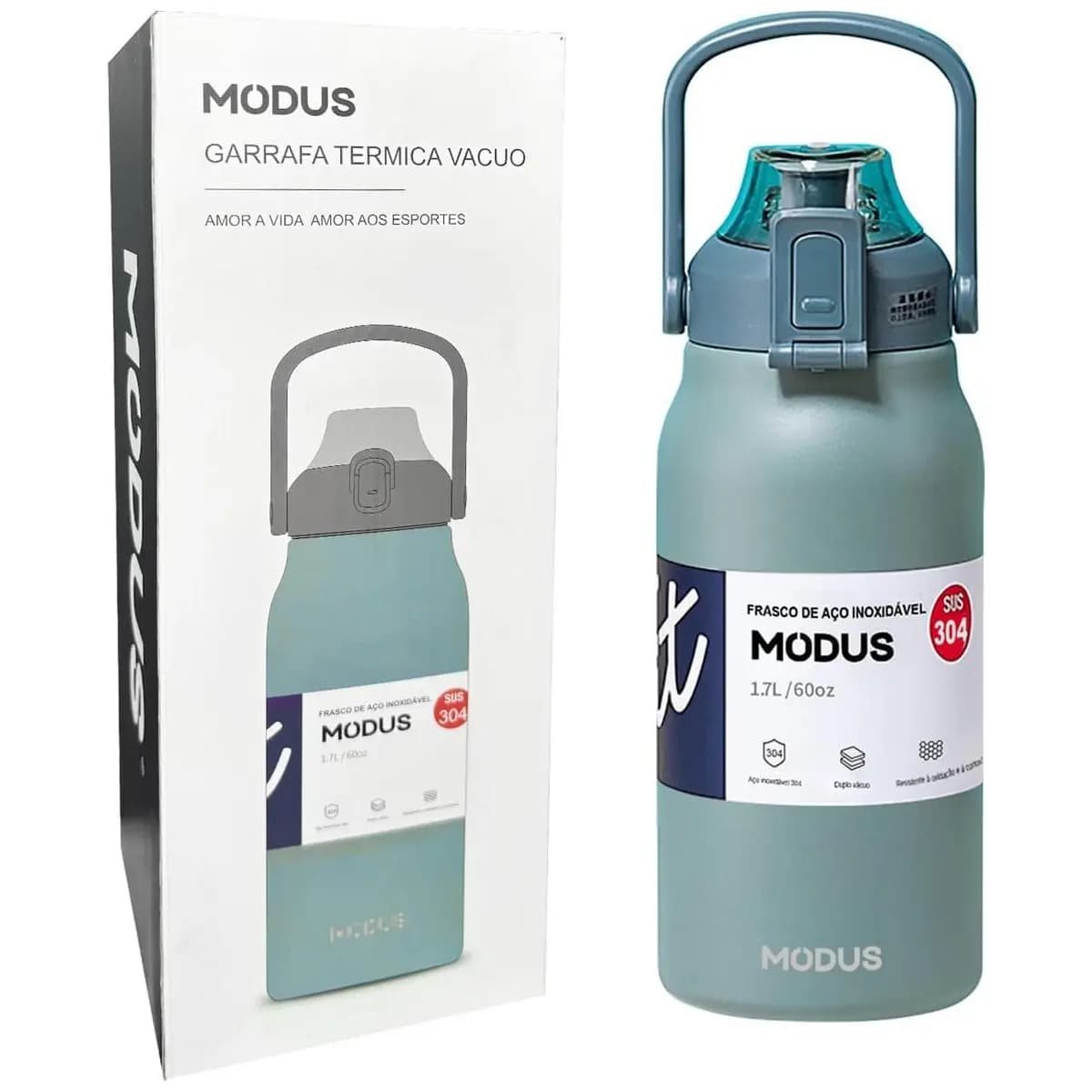 Garrafa Térmica Isolada a Vácuo De Aço Inoxidável 304 1700ML Grande Capacidade Com Canudo (Verde)