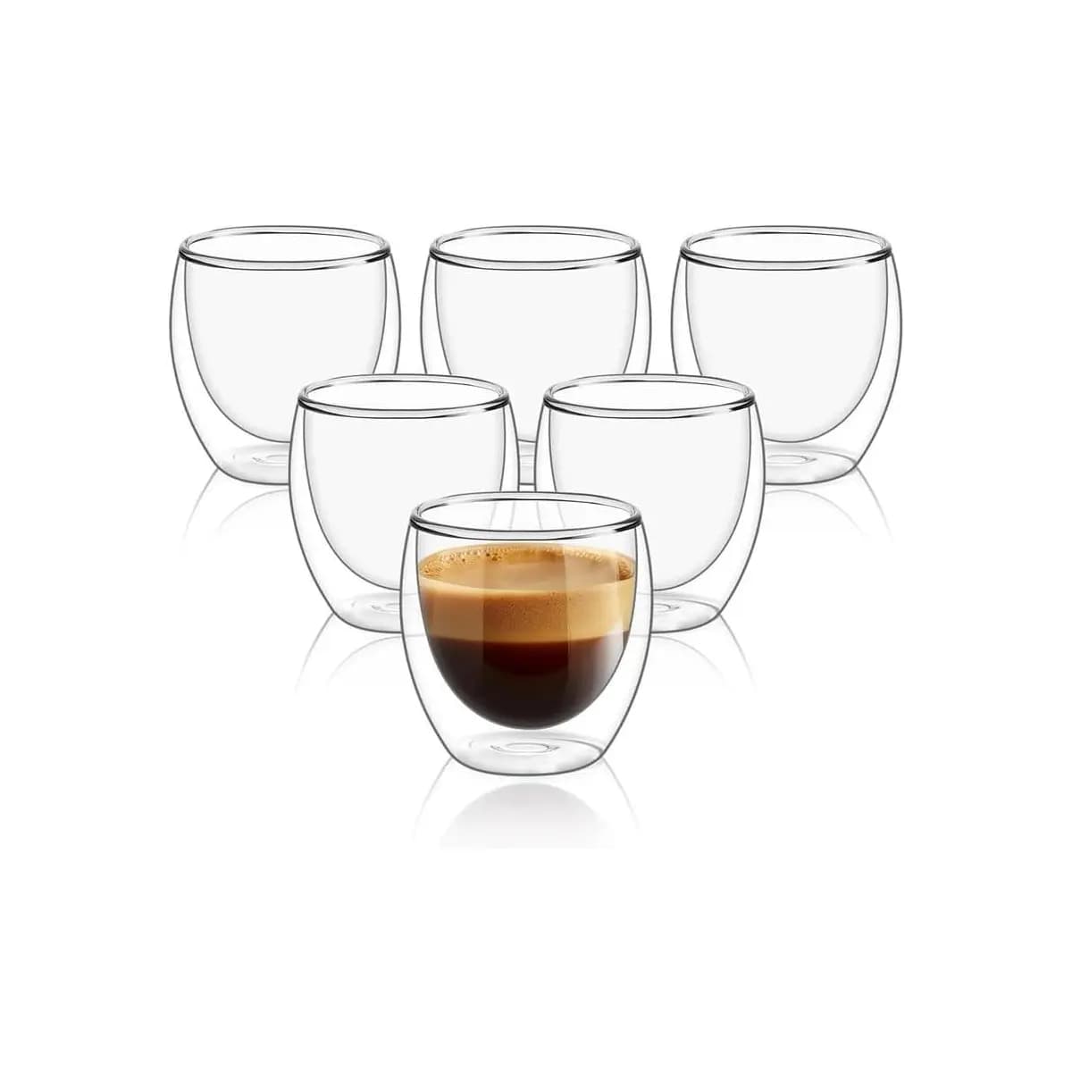 Conjunto com 6 Xícaras de 80ml Vidro para Café de Parede Dupla, Feito de Vidro Borossilicato - Kit de Xícaras para Chá, Café e Bebidas Quentes- Presente Elegante