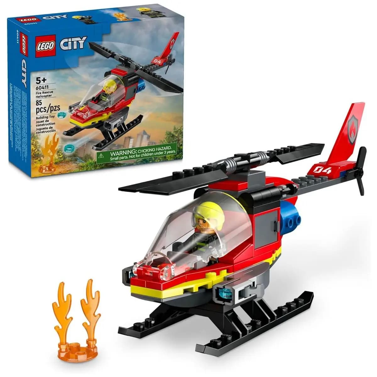 LEGO Set City Fire 60411 Helicóptero de Resgate dos Bombeiros 85 peças