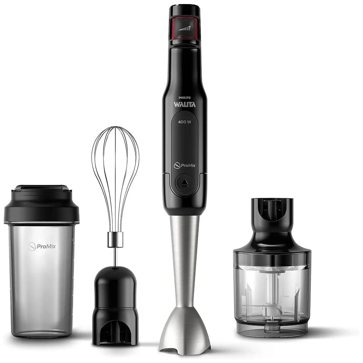 Philips Walita Preto e Inox Mixer Pro - Mix 4 em 1 - SpeedTouch com guia de velocidade - Copo para viagem - Fácil de limpar - 400W - 220V (RI2622/70)