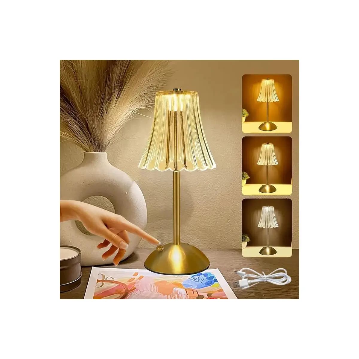 Lâmpada Abajur Mesa Com Barra Led Sensor Toque De Luz Quarto Sem Fio 3 Cores