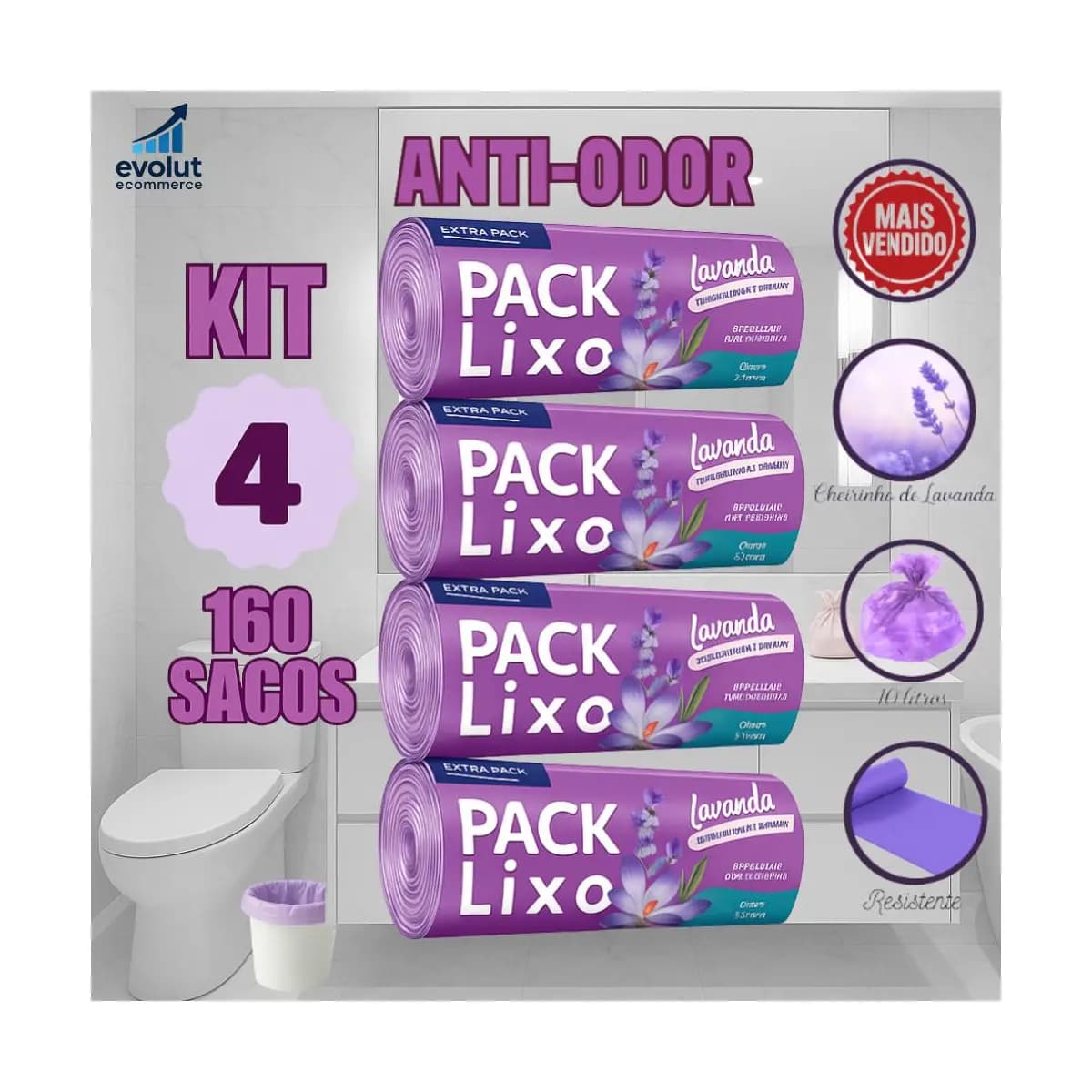 Kit 4 Rolos de Sacos de Lixo 10L – 160 Unidades | Neutraliza Odores | Ideal para Pia e Banheiro