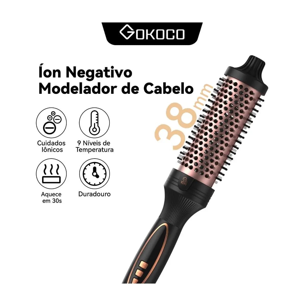 GOKOCO Modelador De Cabelo Portáti íons Negativos 9 Níveis De Temperatura Aquecimento Rápido 30s Para Cabelos Cacheado