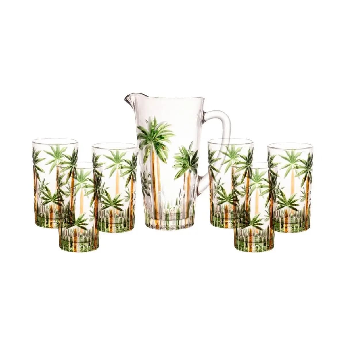 WOLFF - Conjunto Jarra com 6 Copos de Cristal Palm Tree Handpaint