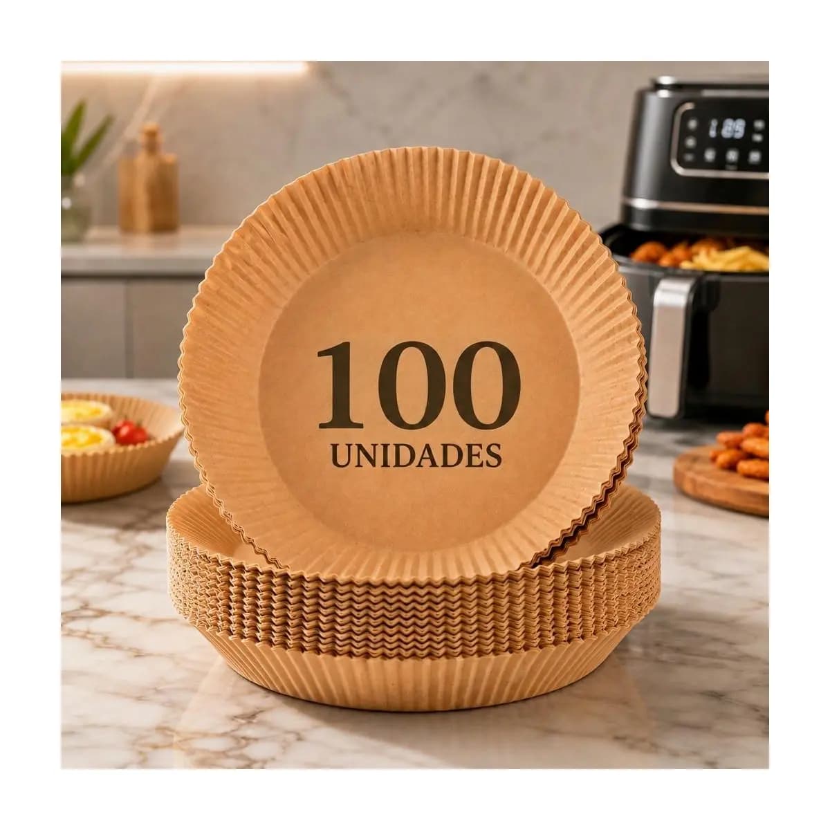 Kit 100 Forro Papel Airfryer Descartável Forma Antiaderente