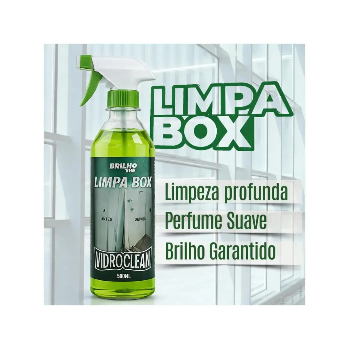 Limpa Vidro Box Baneiro Blindex Vidroclean Brilho Mil 500ml - Remove Manchas Gordura e Calcário