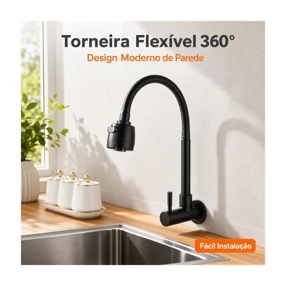 Torneira Inox Prata/Preto Com Chuveiro Com Rotação De 360° Cozinha Luxo Parede Promoção