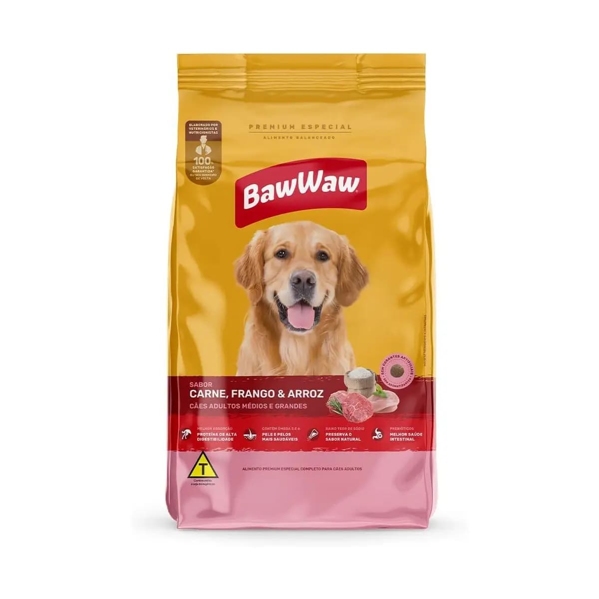 Ração Baw Waw para cães adultos médios e grandes sabor Carne, Frango e Arroz - 10.1kg