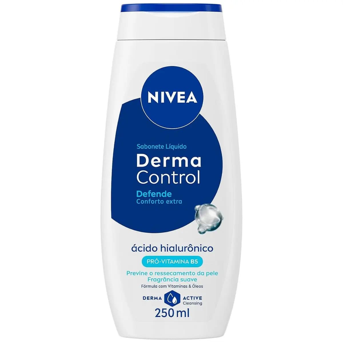 NIVEA Sabonete Líquido Derma Control Defende 250ml, Limpeza Corporal, Previne Ressecamento, Ácido Hialurônico, Pele Suave