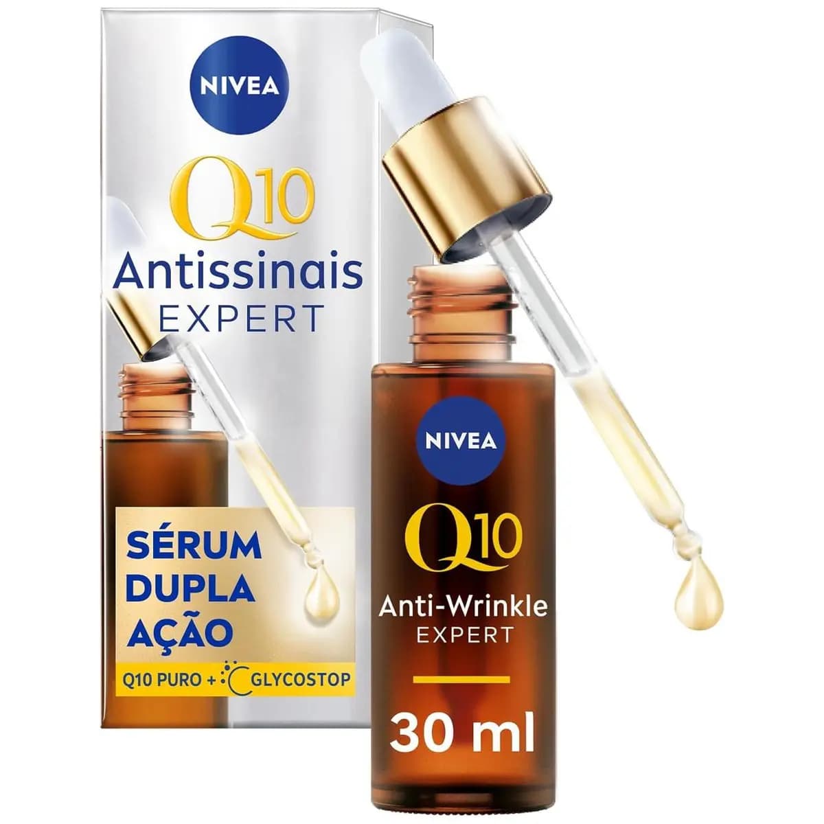 NIVEA Q10 Sérum Antissinais Expert Dupla Ação 30ml, Previne e Reduz Rugas, Renova a Pele, Tecnologia Glycostop, Hidratação Profunda