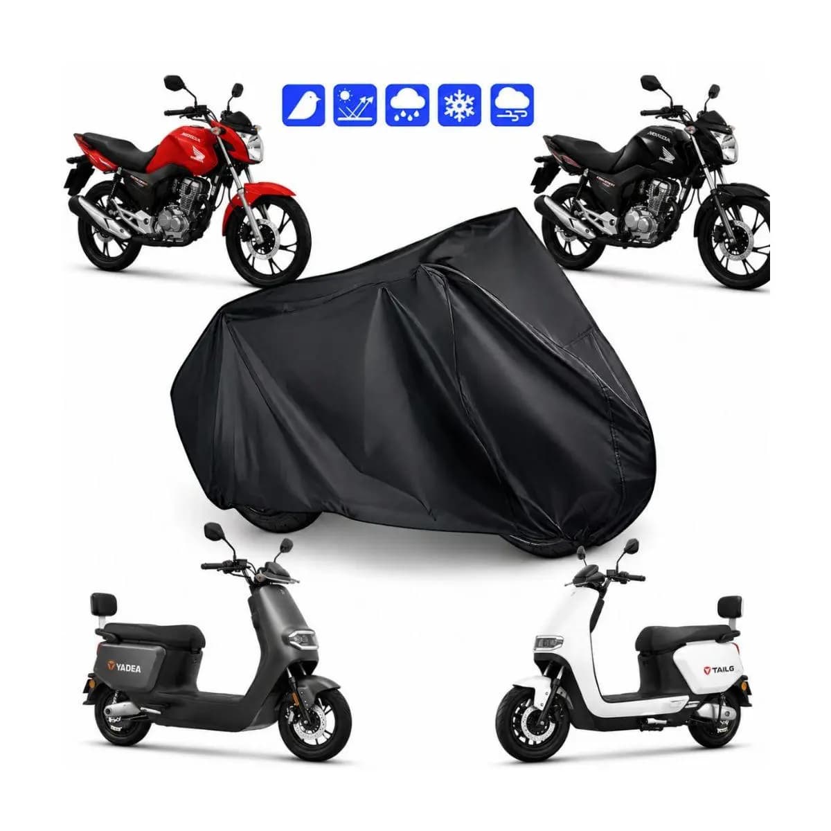 Capa Impermeável Para Moto Scooter Elétrica Anti UV Anti Risco Forrada Proteção Chuva Sol E Poeira
