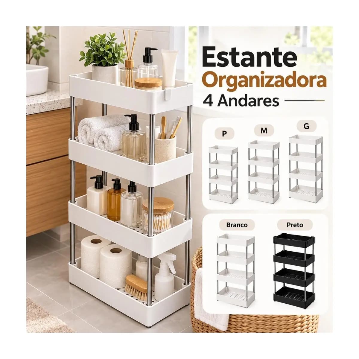 Estante Prateleira Multiuso 4 Níveis Organizador Vertical para Cozinha Banheiro e Escritório