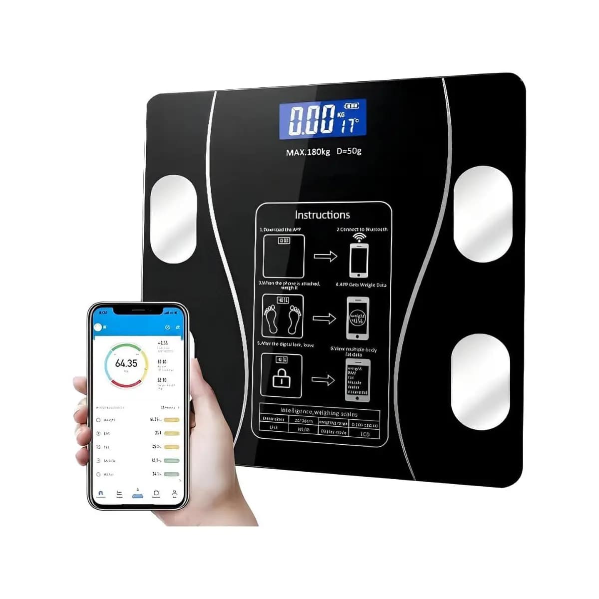 Balança Corporal Bioimpedância Inteligente Digital Aplicativo para Análise Corporal Medição de Gordura Peso Até 180kg