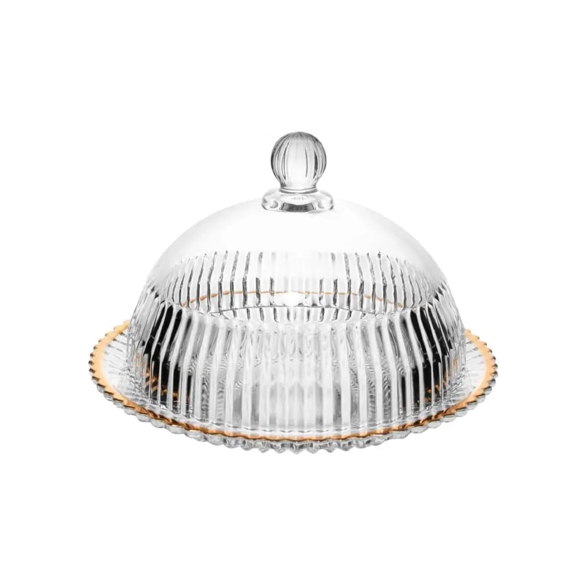 WOLFF - Queijeira de Cristal com Tampa e Fio de Ouro Imperatriz 20cm x 20cm x 13,5cm