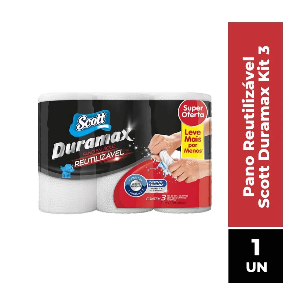 PANO REUTILIZÁVEL SCOTT DURAMAX BRANCO - KIT 3 ROLOS