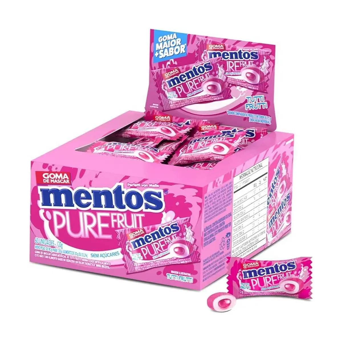 Goma de Mascar Mentos Monopeça Pure Fresh Com 60 Peças Tutti-Frutti