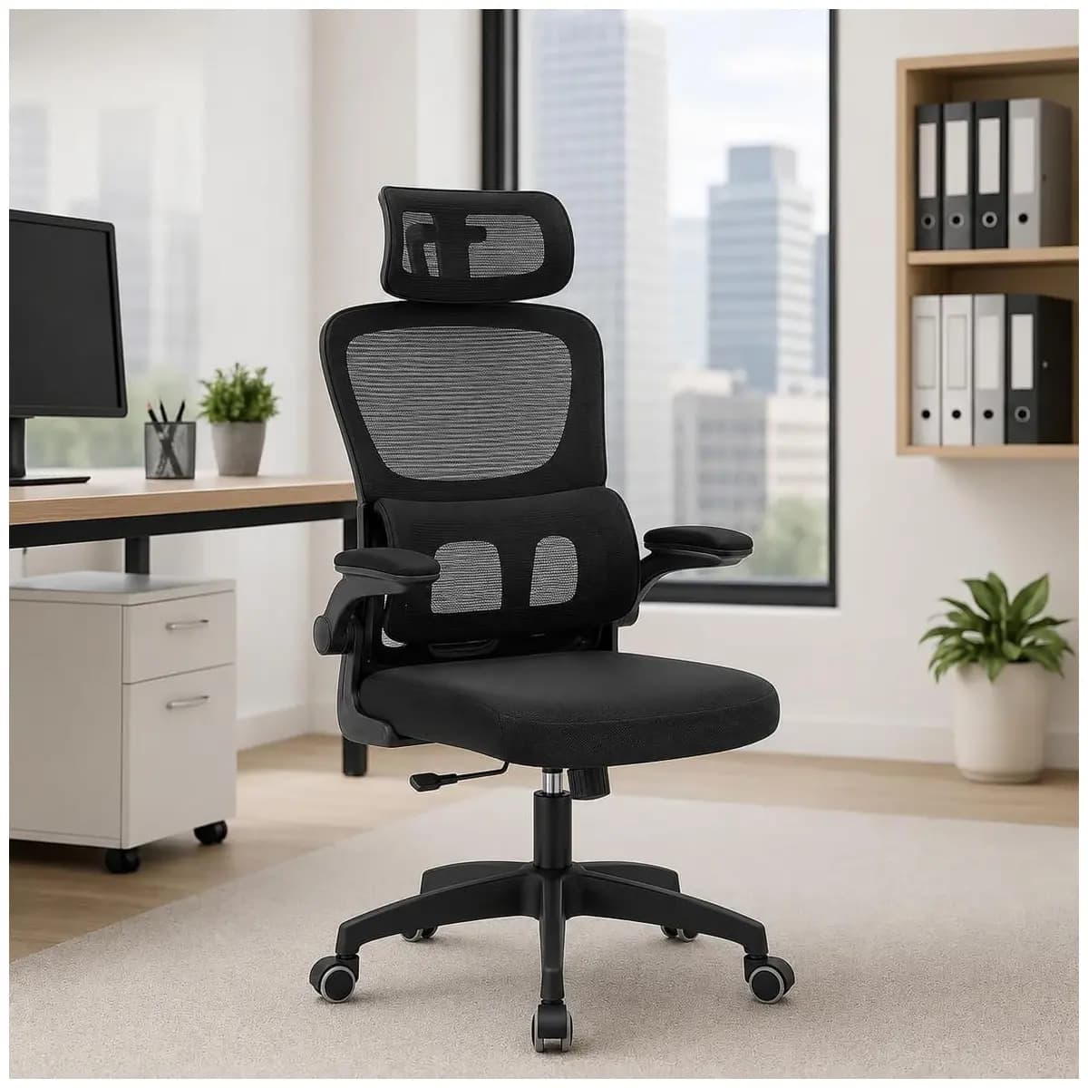 Cadeira de Escritório Suporte Lombar Ergonômico Malha Respirável Mesh Apoio Cabeça Confortavél Art Cadeiras Presidente Premium