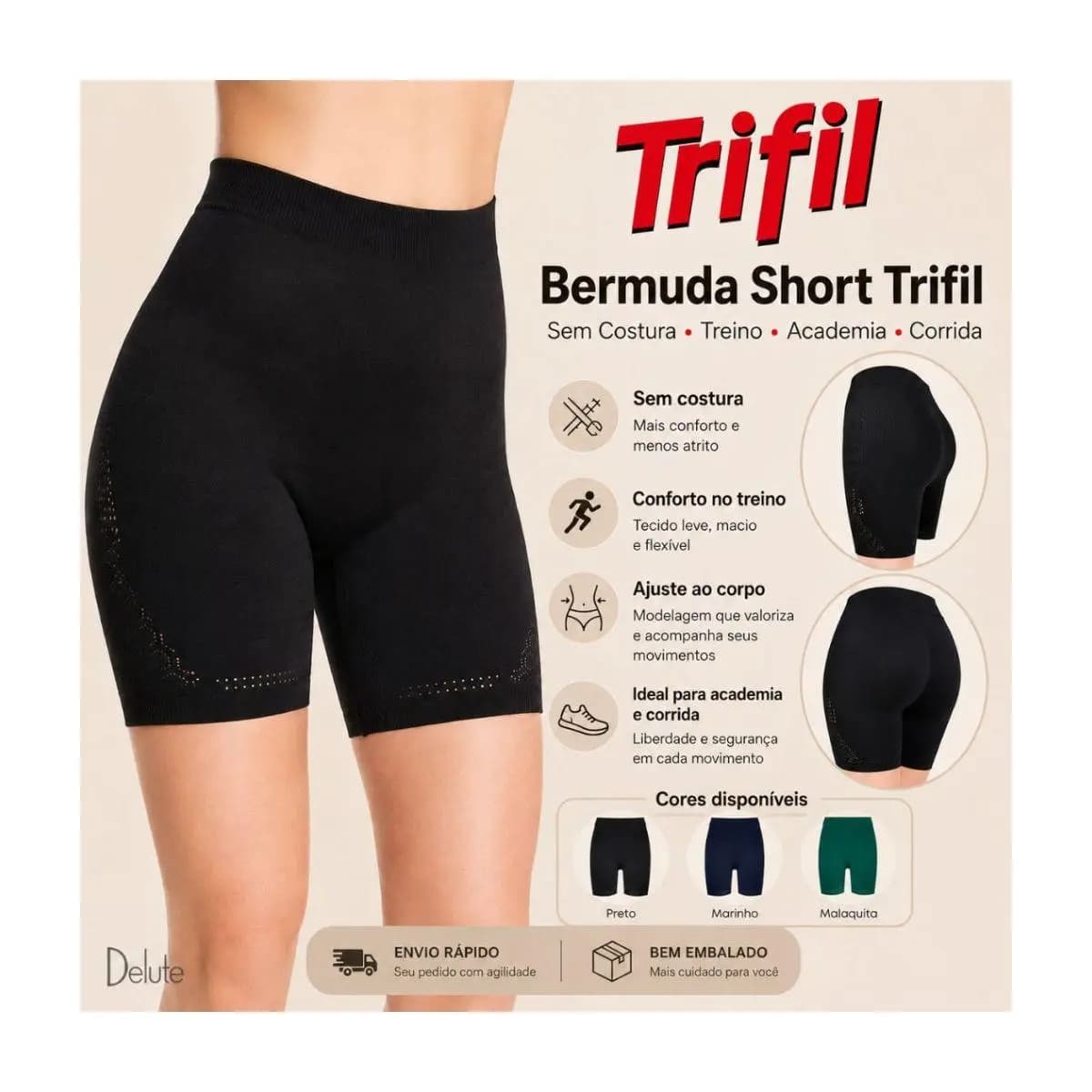 Bermuda Short Trifil Feminino Adulto Sem Costura para treino e Academia Corrida Esportes Fitness