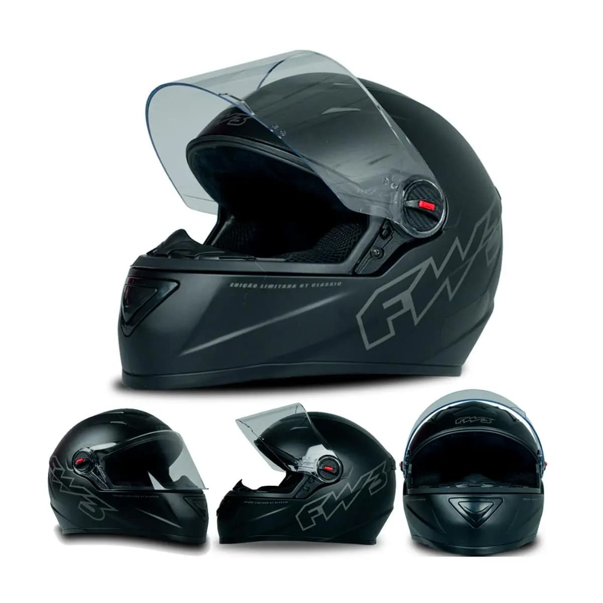 Capacete Fw3 Fechado Gt Classic Preto Fosco Pintado Com Viseira Cristal Diversos Tamanhos 56 58 60 Inmetro- Fw3