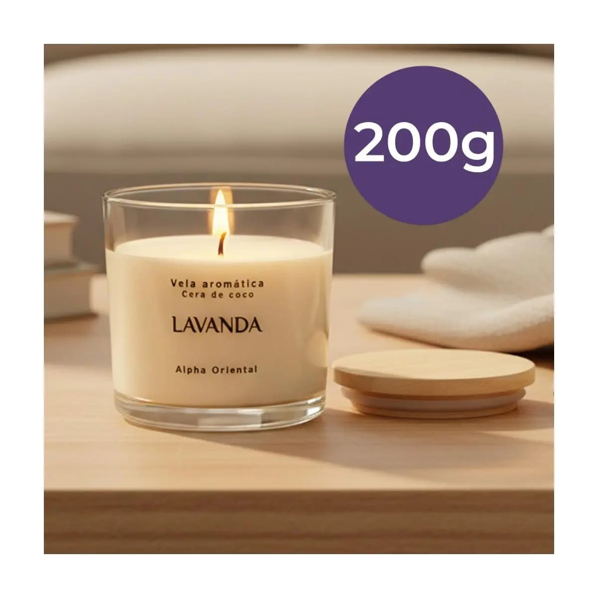 Vela aromática artesanal PREMIUM 200/100G - Vários Aromas - Com especiarias e tampa de madeira