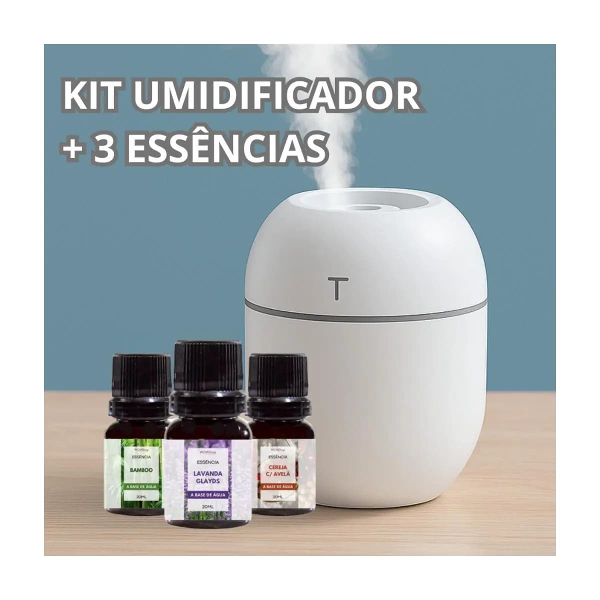Kit Umidificador Atomizador De Ar Doméstico Portátil Umidificador De Escritório + 3 Essências