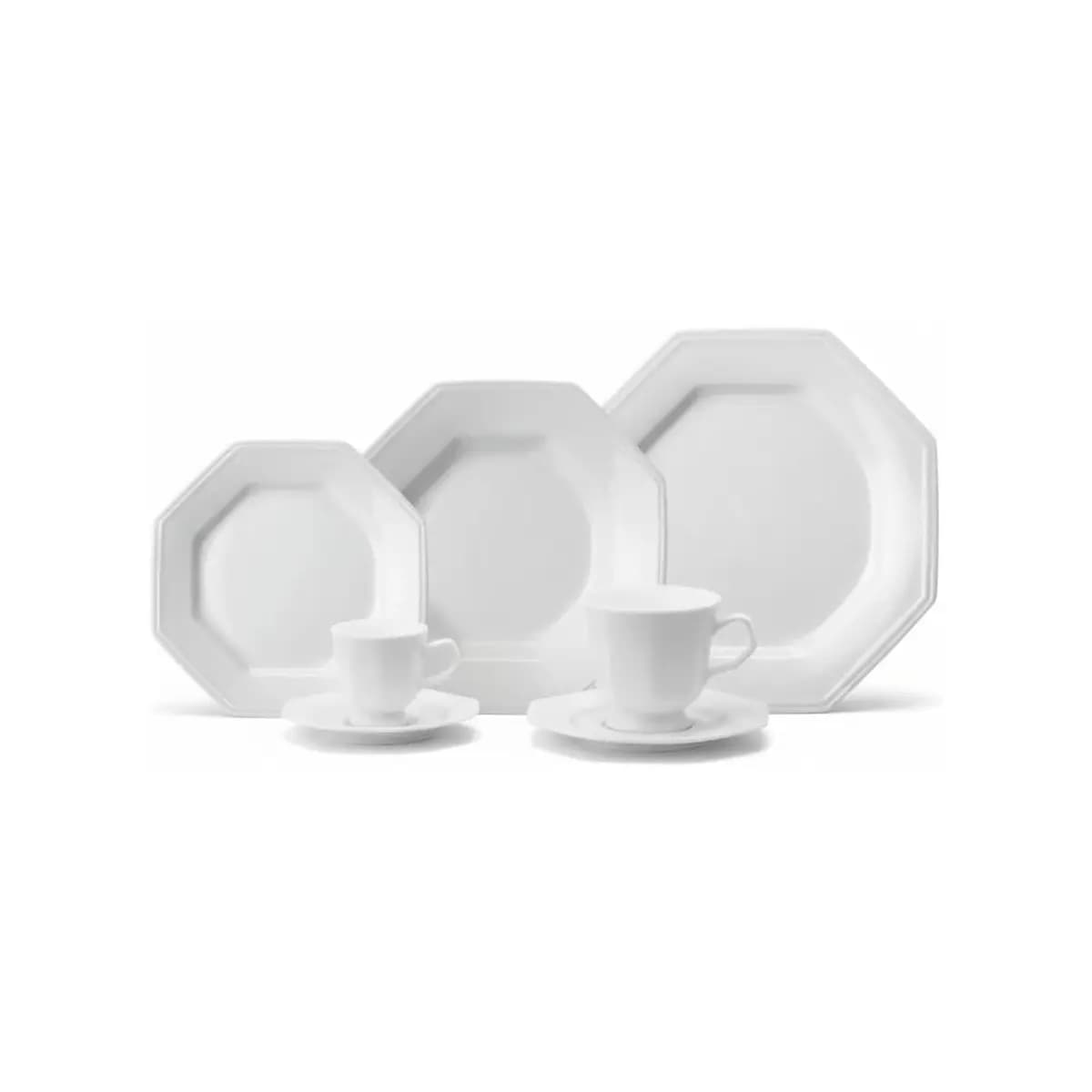 Serviço de Jantar Chá Café 42 peças em Porcelana. Modelo Octogonal Prisma. Branca. Fabricado pela Schmidt.