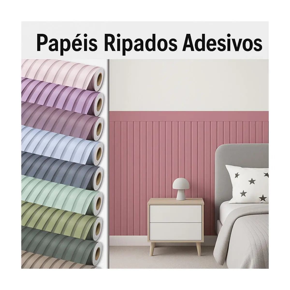 Papel De Parede Adesivo Ripado Infantil Meia Parede Auto Adesivo — Fácil De Aplicar