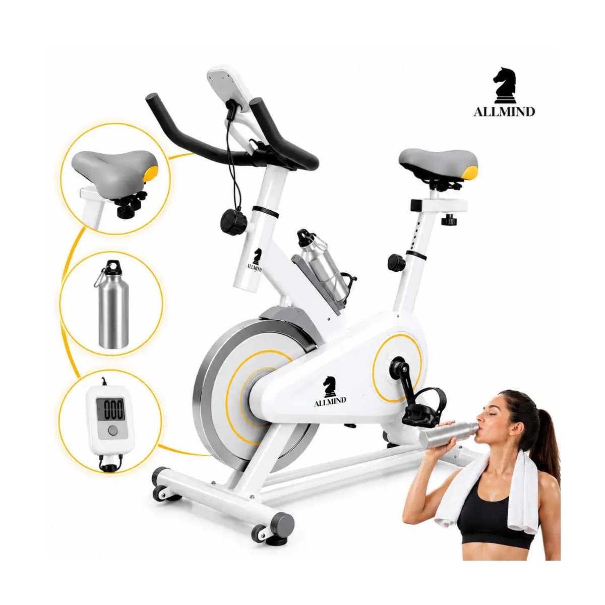 Bike Ergométrica 8kg Fitness Treino musculação Academia 120kg com Painel Digital Squeeze
