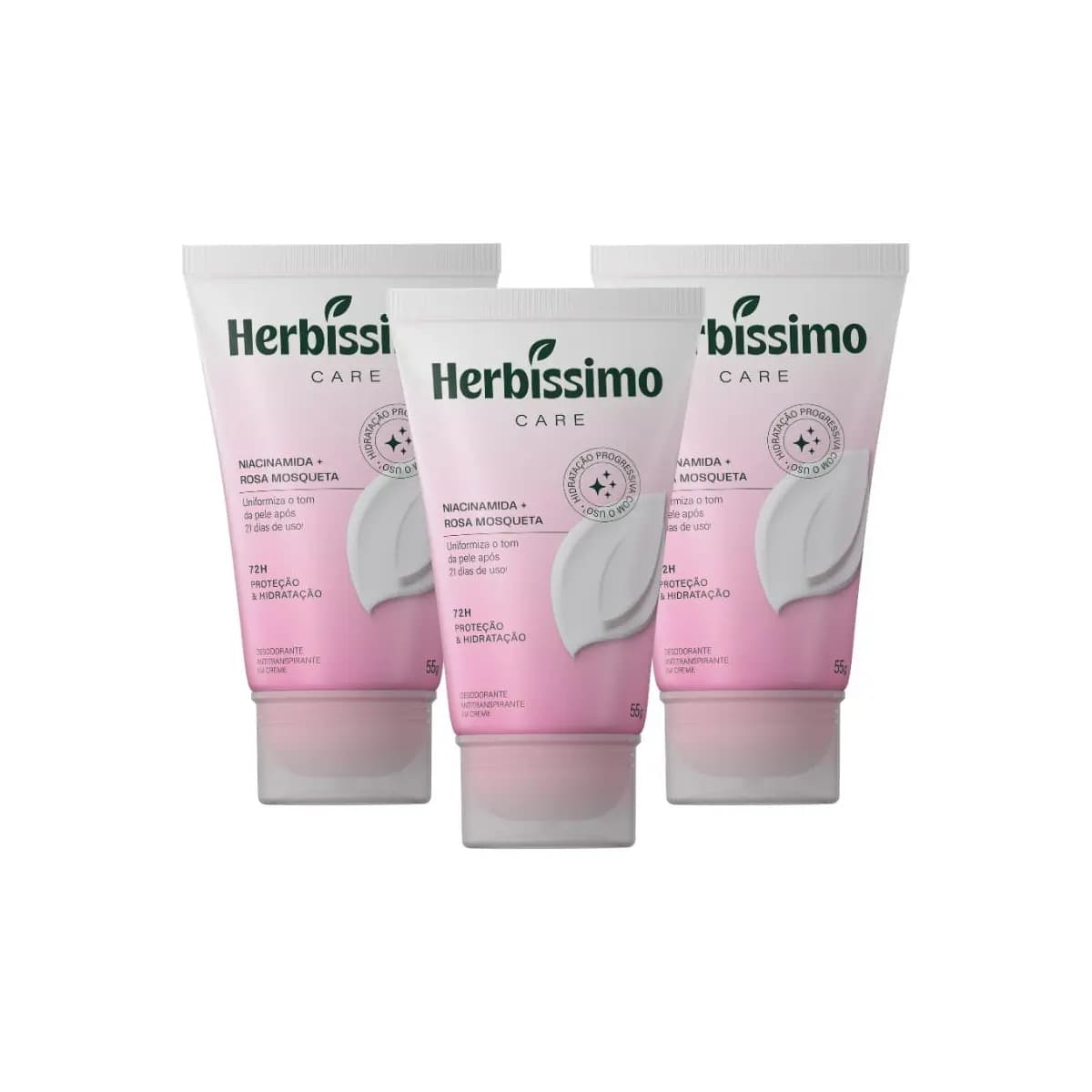 Kit Creme Desodorante Antitranspirante Herbíssimo Care Rosa Mosqueta E Niacinamida Bisnaga 55g (3 unidades)