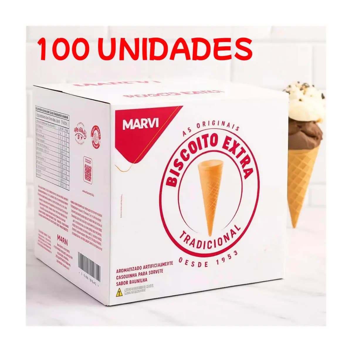 Casquinha Biscoito EXTRA Marvi Sorvete ou Cone Recheado C/ 100 und - Embalagem fracionada