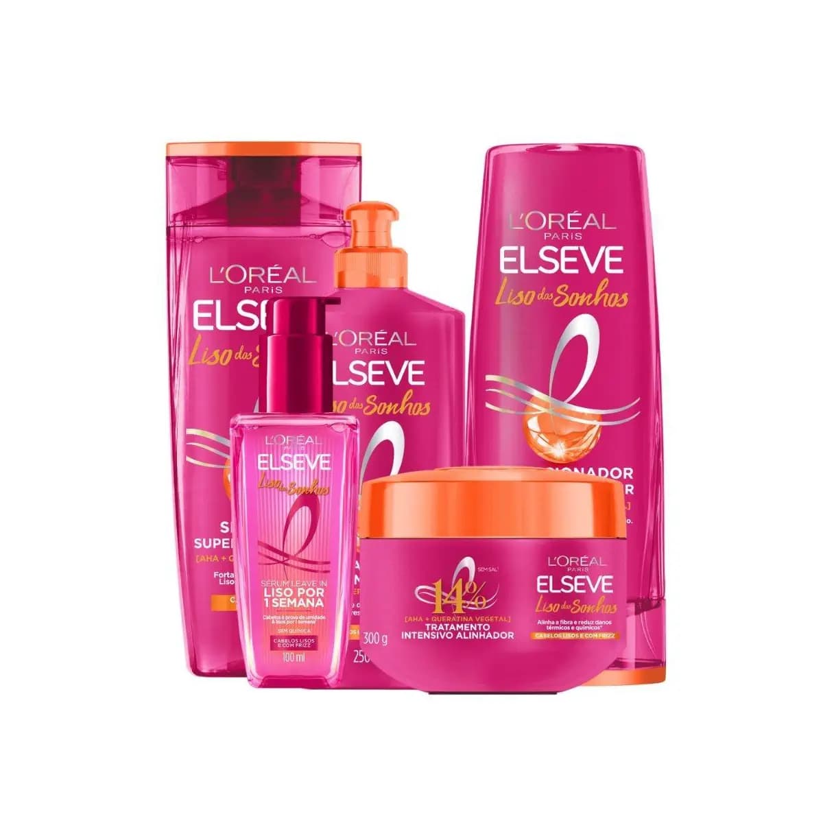 Kit Elseve Liso Dos Sonhos AHA + Queratina Vegetal (5 produtos)