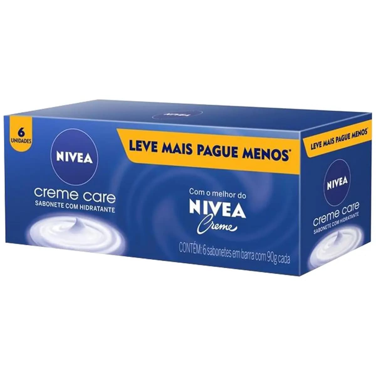 NIVEA Sabonete em Barra Creme Care Promo 6 un. 90g - Limpa e deixa a pele macia mesmo após o banho, com glicerina, fragrância NIVEA Creme e o exclusivo ingrediente Eucerit