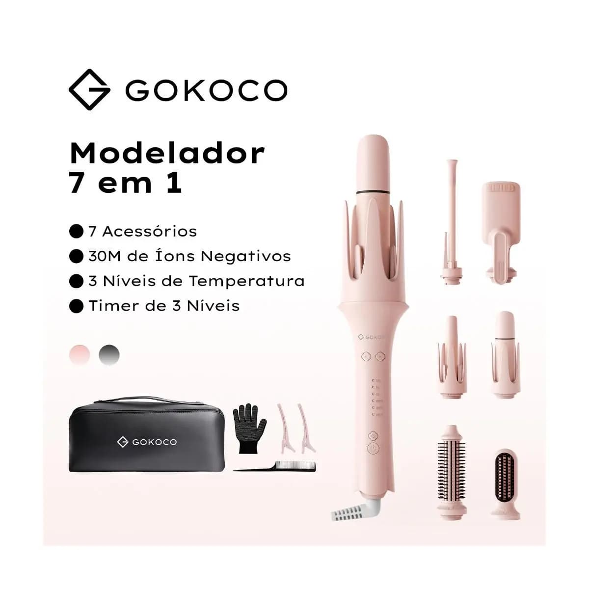 GOKOCO 7 em 1 Modelador de Cachos Multifuncional íons negativos cria diversos estilos de cachos Design bivolt