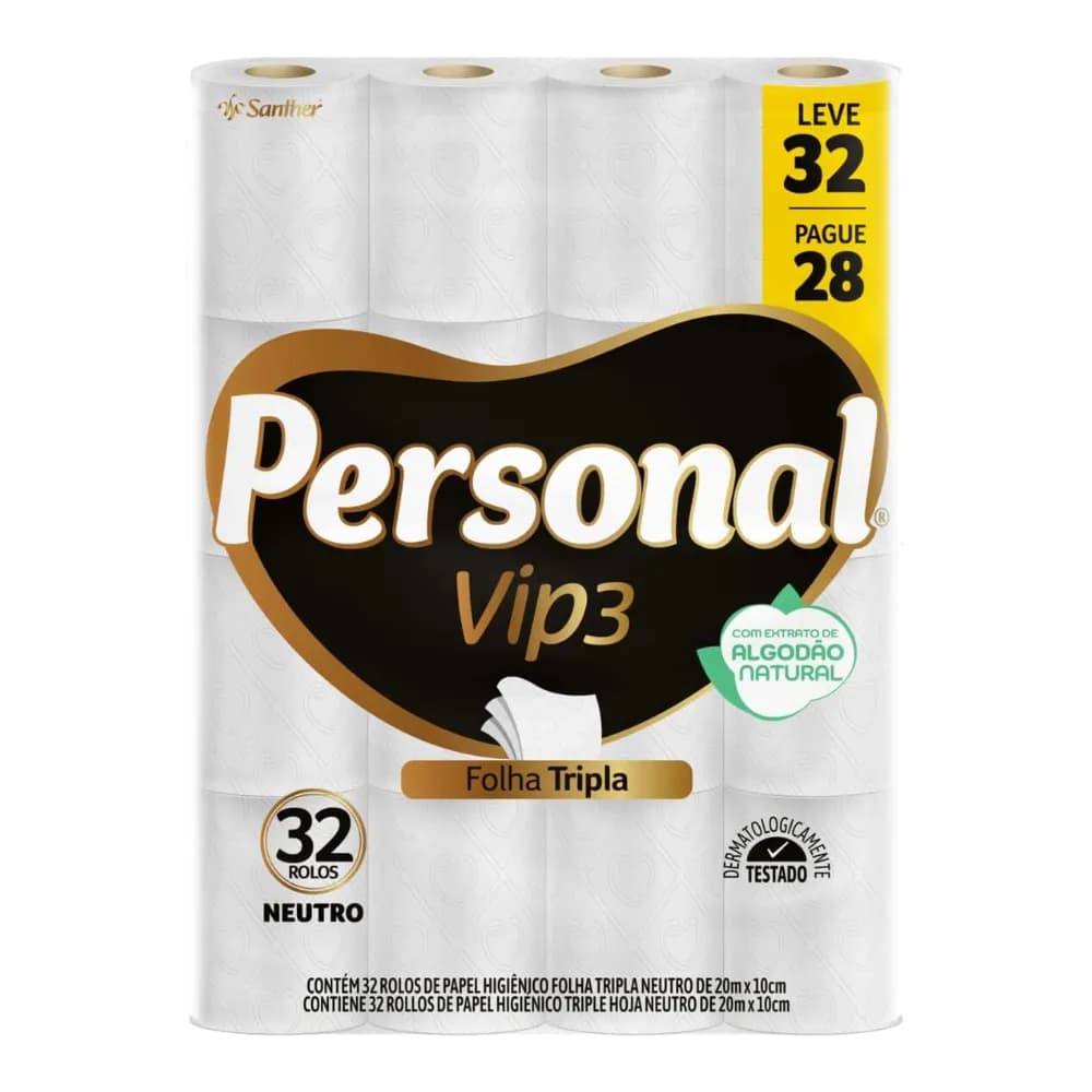 Personal Papel Higiênico Vip Folha Tripla, 32 Rolos De 20M
