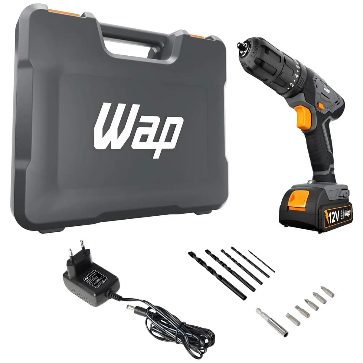 WAP Parafusadeira Furadeira de Impacto à Bateria 3/8" 12V WF 12K4.2 com 18 Níveis de Torque e Kit Acessórios e Maleta