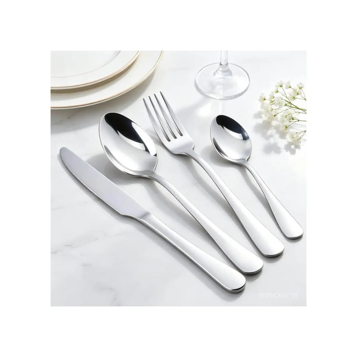 24 Pcs Garfo Faca Colher Prateado Acompanhado De Colher Pequena Prático Para Café Sobremesa E Refeições Completas