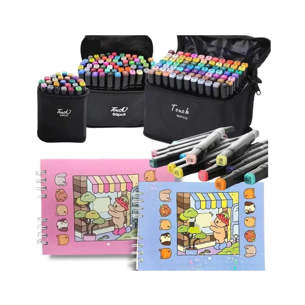 Kit de Pintura Infantil 50 Páginas + Caneta Marcadora 24-80 Cores Colorida