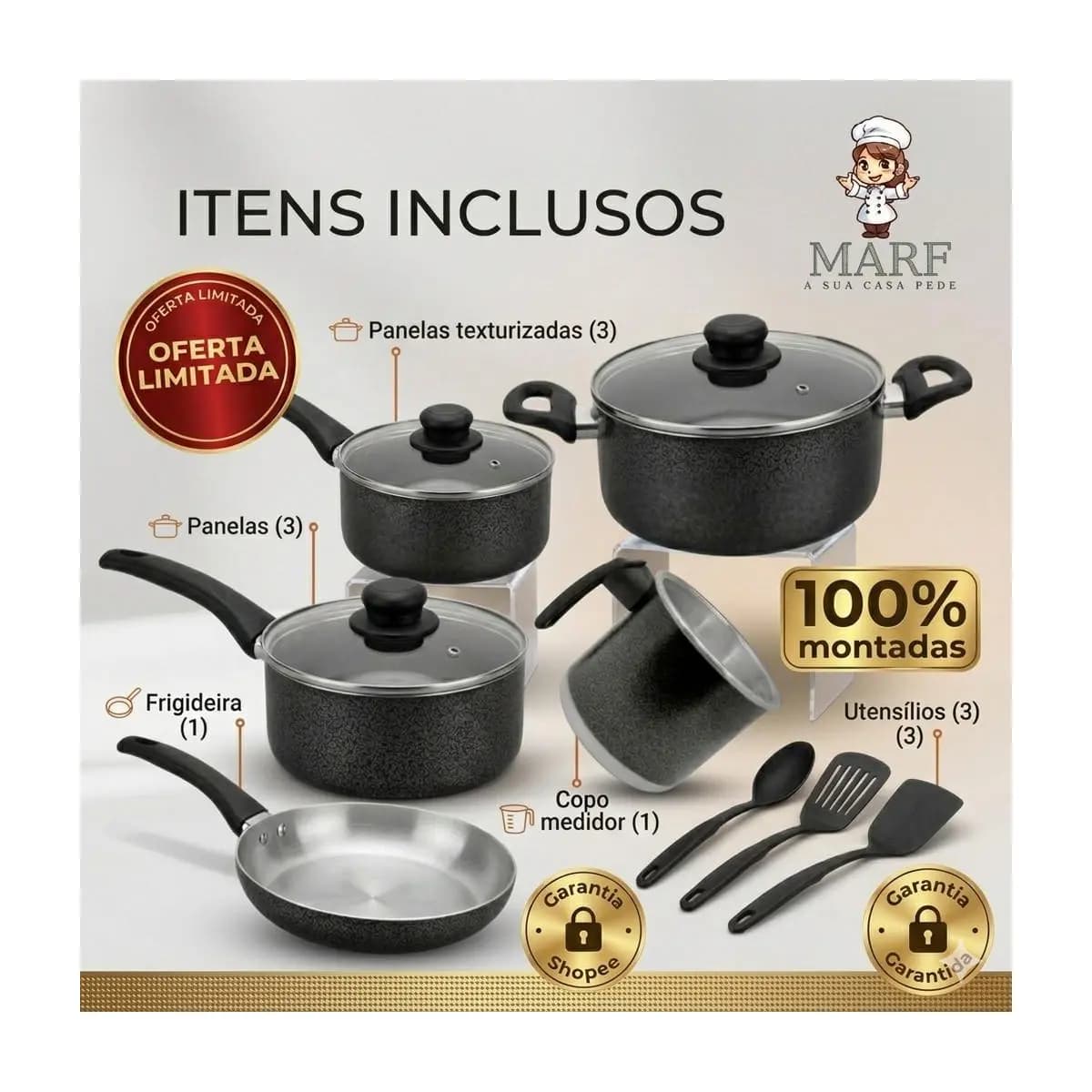 Panelas EM OFERTA Kit 5 Peças Tampa de Vidro Kit Cozinha Completa + kit com 3 espátulas Frigideira Leiteira Panelas