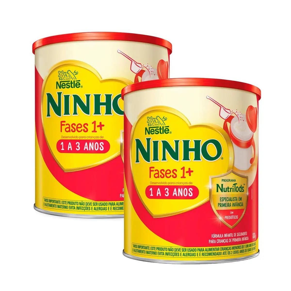 Kit 2 Ninho Fases 1+ Fórmula Infantil de Seguimento para Crianças de Primeira Infância de 1 a 3 anos 800g
