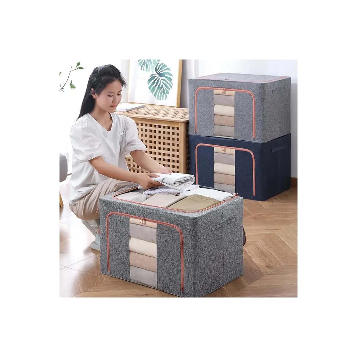 Caixa Organizadora Roupas Saco Organizador Guarda Roupa Dobrável Edredom Brinquedos Antimofo Zíper