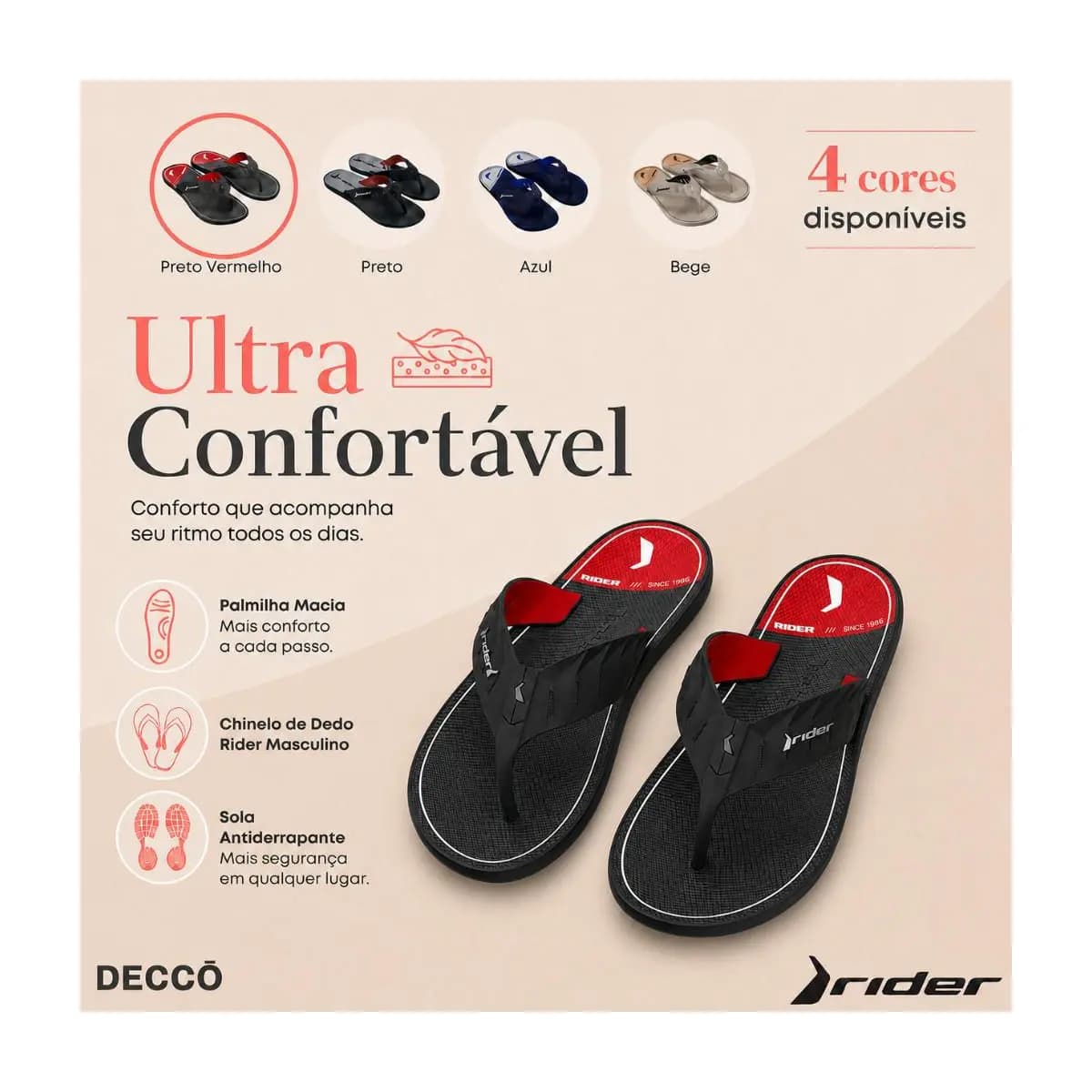 Chinelo de Dedo Street Duo Plus Masculino Rider Sola Antiderrapante Para Uso Diario