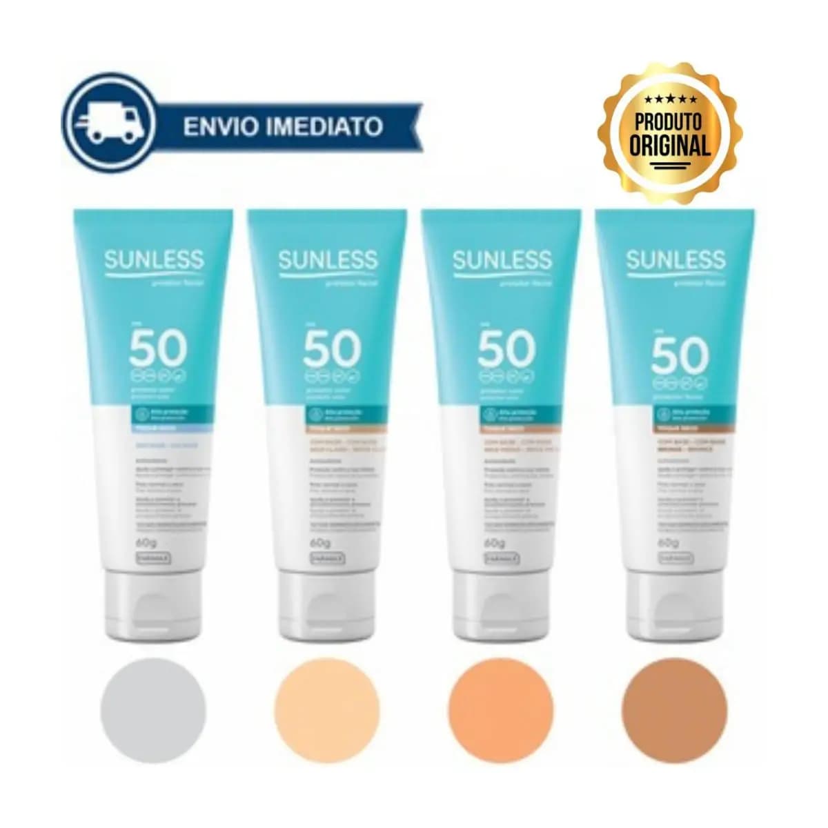 Protetor Solar Facial com Base Toque Seco FPS 50 Alta Proteção Efeito Natural Sunless Envio Imediato